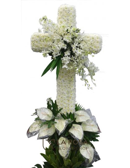 Cross Arrangement 02 - Funeral Flowers Delivery by LaRosa Flower Shop Quezon City