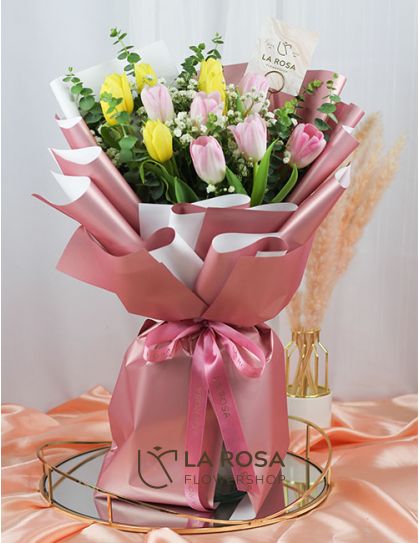 Delilah - Pink and Yellow Tulips Delivery by LaRosa Flower Shop Quezon City