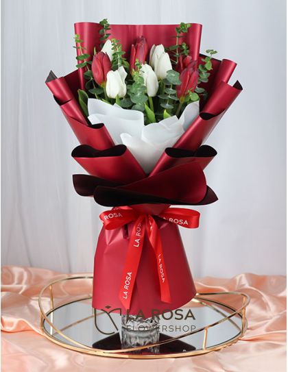 Gloria - Red and White Tulips Delivery by LaRosa Flower Shop Quezon City