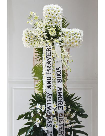Cross Arrangement 01 - Funeral Flowers Delivery by LaRosa Flower Shop Quezon City