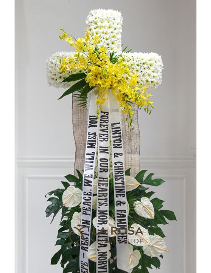 Cross Arrangement 04 - Funeral Flowers Delivery by LaRosa Flower Shop Quezon City