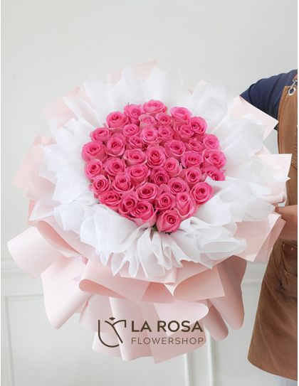 Liu Qing - A bouquet of 40 pieces imported hot pink roses by LaRosa Flower Shop Quezon City