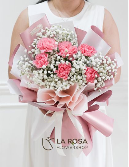 Serinity - A bouquet of 6 pieces pink carnations and gypsophilia by LaRosa Flower Shop Quezon City