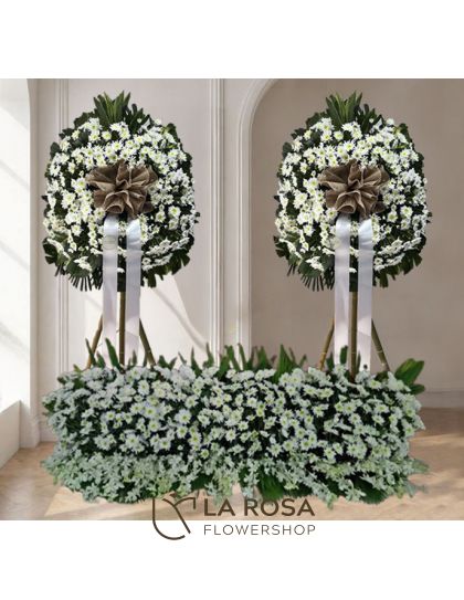 Funeral Flowers - Package Casket Decor 06- White Sympathy Flowers Stand - Funeral Flower Delivery