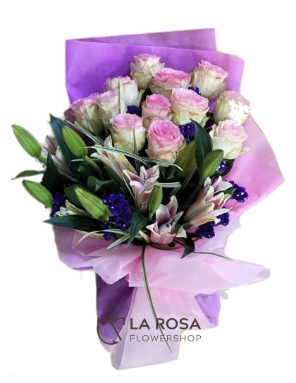 12 Twotone Pink with Stargazers - Roses Delivery by LaRosa Flower Shop Quezon City