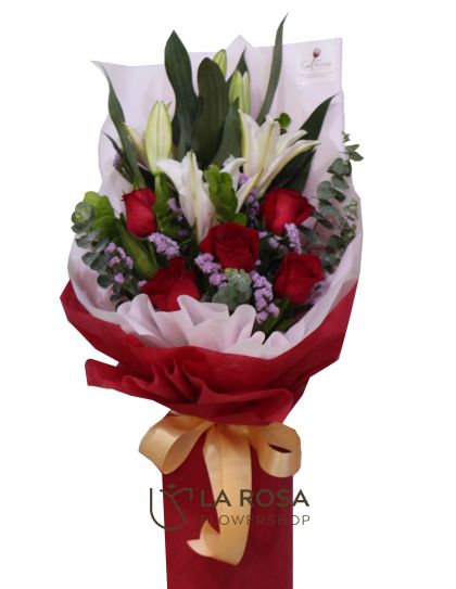 Stargazer and Red Roses - Mixed Flower Bouquet by LaRosa Flower Shop Quezon City