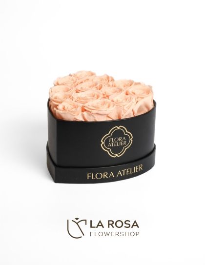 13 Preserved Red Champagne Roses in Heart Box (Black) - Preserved Flower Delivery by LaRosa Flower Shop Quezon City