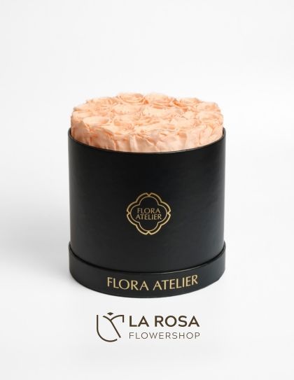 14 Preserved Red Champagne Roses in Round Box (Black) - Preserved Flower Delivery by LaRosa Flower Shop Quezon City