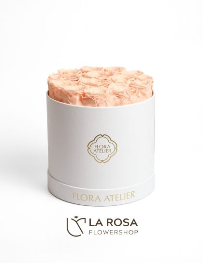 14 Preserved Red Champagne Roses in Round Box (White) - Preserved Flower Delivery by LaRosa Flower Shop Quezon City