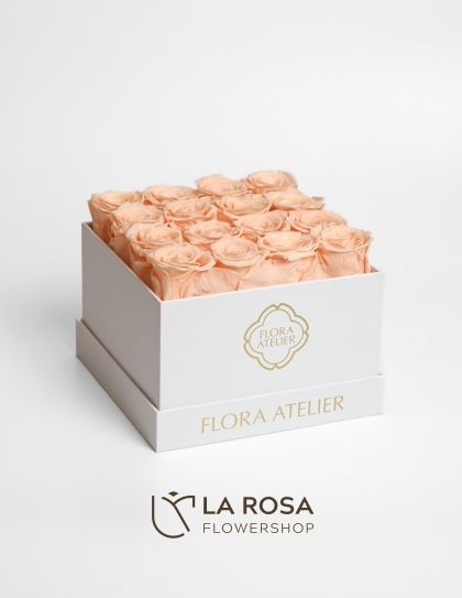 16 Preserved Red Champagne Roses in Square Box (White) - Preserved Flower Delivery by LaRosa Flower Shop Quezon City