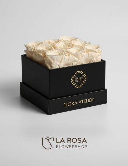 9 Preserved Beige Roses in Square Box (Black) - Preserved Flowers Philippines | Flower Box Delivery