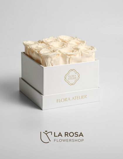 9 Preserved Beige Roses in Square Box (White) - Preserved Flowers Philippines | Flower Box Delivery