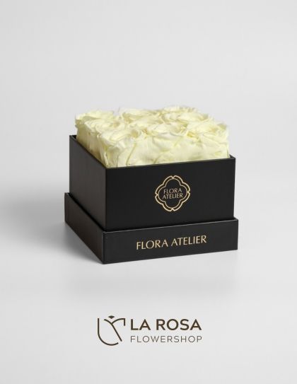 9 Preserved Lemon Yellow Roses in Square Box (Black) - Preserved Flowers Philippines | Flower Box Delivery