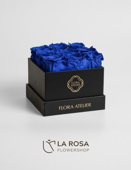 9 Preserved Royal Blue Roses in Square Box (Black) - Preserved Flowers Philippines | Flower Box Delivery