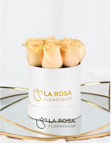 Peach Rosanna - Peach Roses in a Box by LaRosa Flowershop