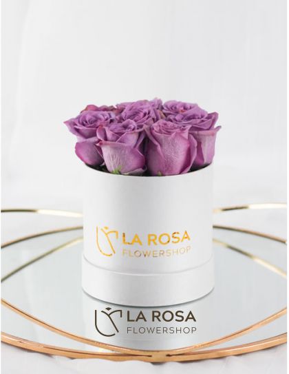 Purple Rosanna - Imported Purpe Roses in a Box by LaRosa Flowershop