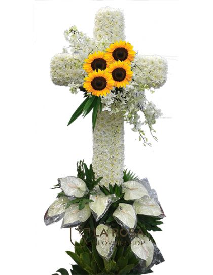 Cross Arrangement 05 - Funeral Flowers Delivery by LaRosa Flower Shop Quezon City