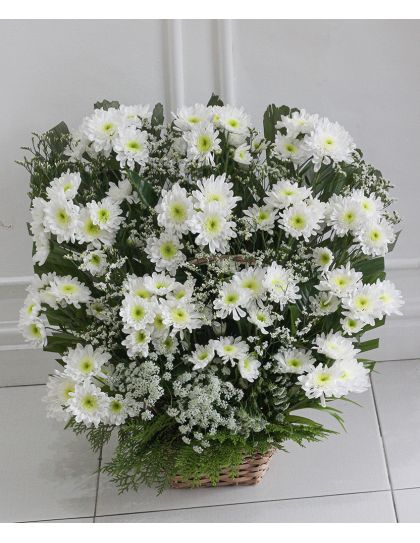 All Saints Day 02 Funeral Flowers Philippines - White Chrysanthemum Sympathy Basket - Funeral Flower Delivery