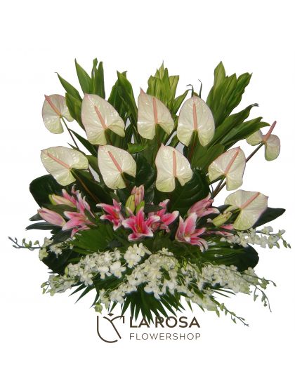 All Saints Day 13 Funeral Flowers Philippines - Anthurium & Orchid Sympathy Basket - Funeral Flower Delivery