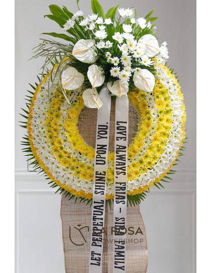 Flower Wreath 06 Funeral Flowers Philippines - Yellow & White Sympathy Wreath - Funeral Flower Delivery