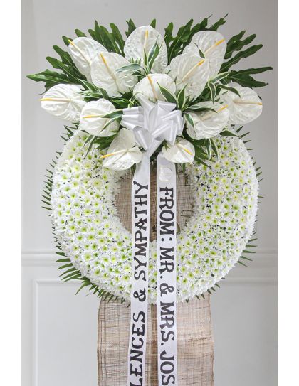 Flower Wreath 07 Funeral Flowers Philippines - White Sympathy Wreath - Funeral Flower Delivery
