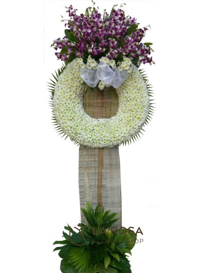 Flower Wreath 12 Funeral Flowers Philippines - White & Purple Sympathy Wreath - Funeral Flower Delivery