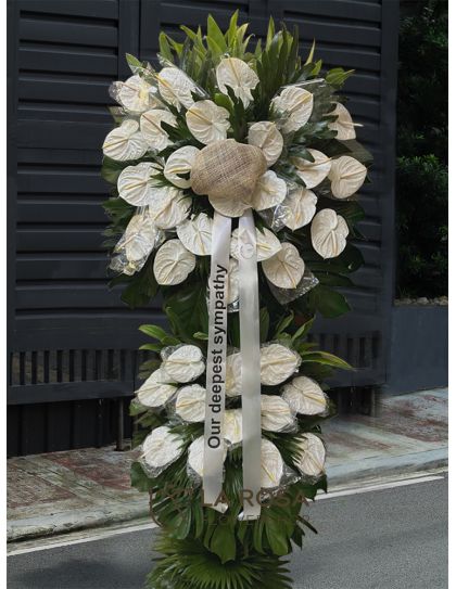 Funeral Flowers 06 Philippines - White Anthurium Sympathy Stand - Funeral Flower Delivery