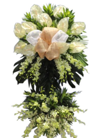 Funeral Flowers 56 Philippines - White Orchid & Anthurium Sympathy Stand - Funeral Flower Delivery