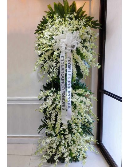 Funeral Flowers 63 Philippines | White Orchid Sympathy Stand | Funeral Flower Delivery