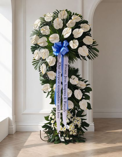 Funeral Flowers 67 Philippines - White Anthurium Sympathy Stand - Funeral Flower Delivery