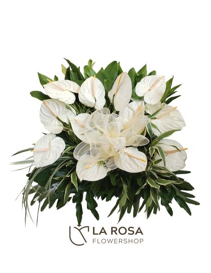 Sympathy Flower Basket – White Anthuriums | Funeral Flowers Philippines