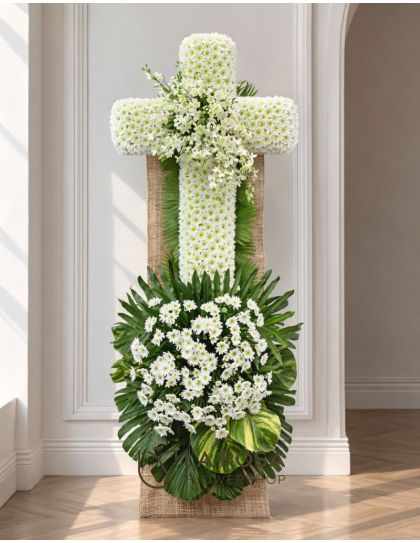 Cross Arrangement 01 – Funeral Flowers Philippines | Funeral Flower Cross Delivery