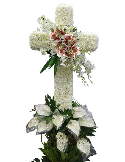 Cross Arrangement 07 – Funeral Flowers Philippines | Funeral Flower Cross Delivery