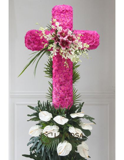 Cross Arrangement 07 (Pink) – Funeral Flowers Philippines | Funeral Flower Cross Delivery