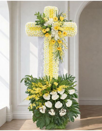 Cross Arrangement 10 – Funeral Flowers Philippines | Sympathy Flower Cross Delivery