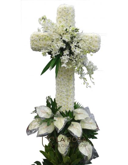 Cross Arrangement 02 – Funeral Flowers Philippines | Funeral Flower Cross Delivery
