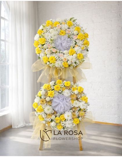 Golden Wreath Harmony Funeral Flowers Philippines - Sympathy Double Wreath - Funeral Flower Delivery
