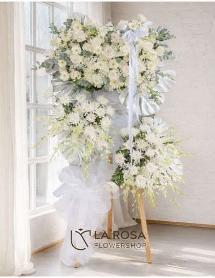 Ivory Cascade Funeral Flowers Philippines - White Sympathy Standing Flowers - Funeral Flower Delivery