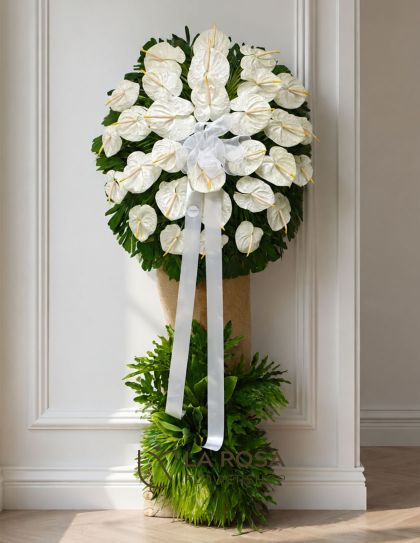 Sympathy Funeral Arrangement 39 | White Anthurium Funeral Flowers Philippines | La Rosa Flower Shop