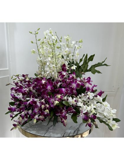 Violet with White Funeral Flowers Philippines - Orchid Sympathy Basket - Funeral Flower Delivery