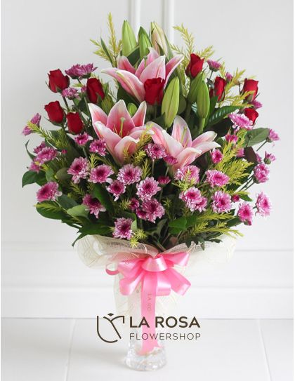 Mixed Roses and Mums - Flowers in a Vase Delivery by LaRosa Flower Shop Quezon City