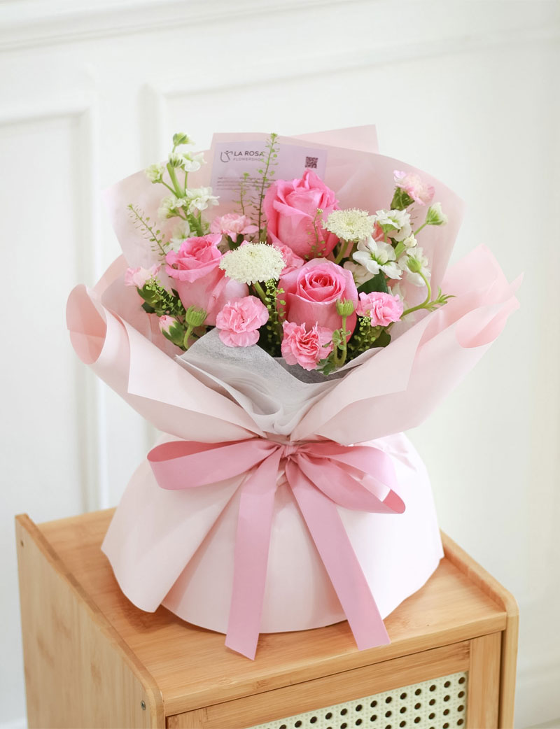 Blush Amour bouquet with soft blush-toned flowers for a romantic anniversary gift