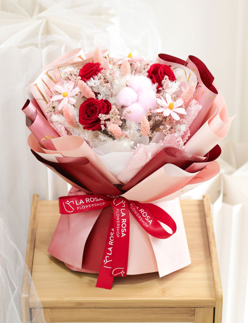 Cherry Blushed Preserved by La Rosa Flower Shop