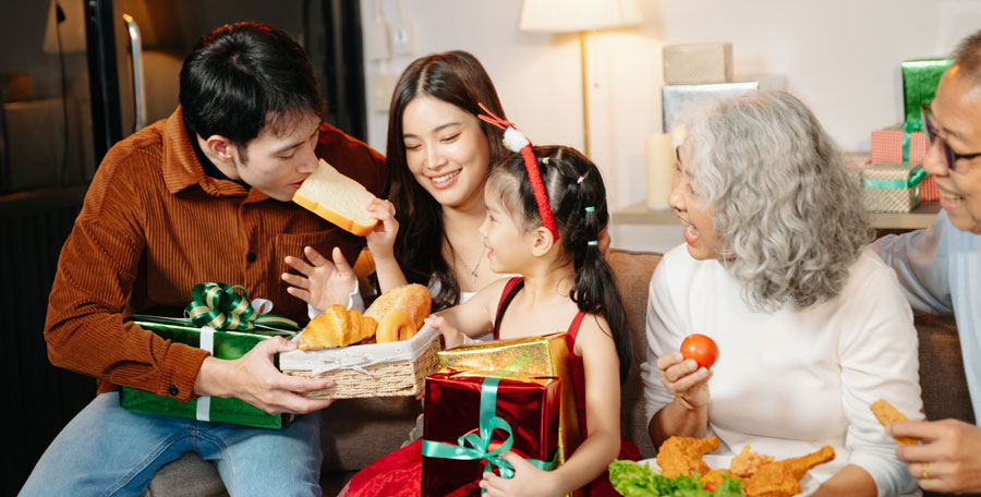 Family christmas celebration with a christmas flower arrangements in the Philippines