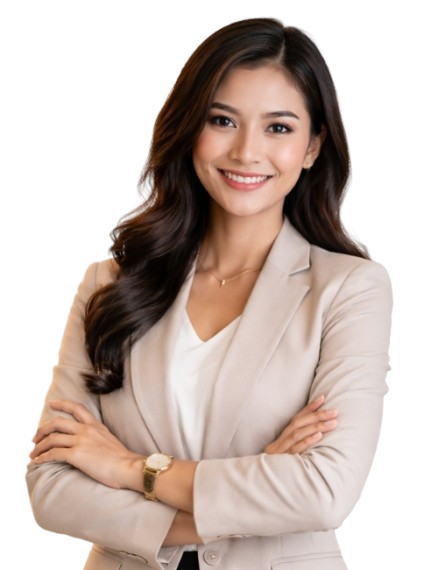 Corporate woman in a suit and hand crossed at La Rosa Flower Shop