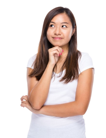 Woman thinking at La Rosa Flower Shop corporate flower ideas