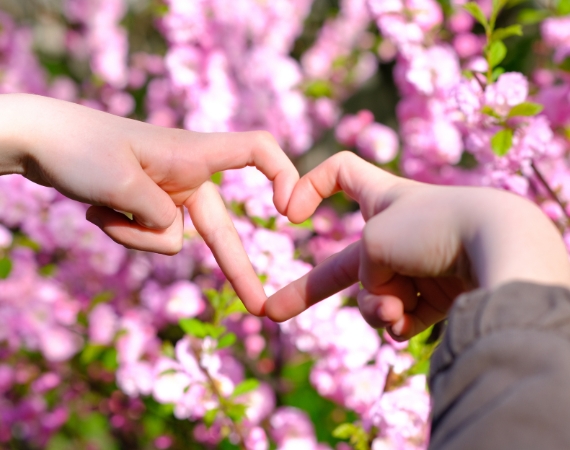 Heart shaped fingers on La Rosa Flower Shop romance